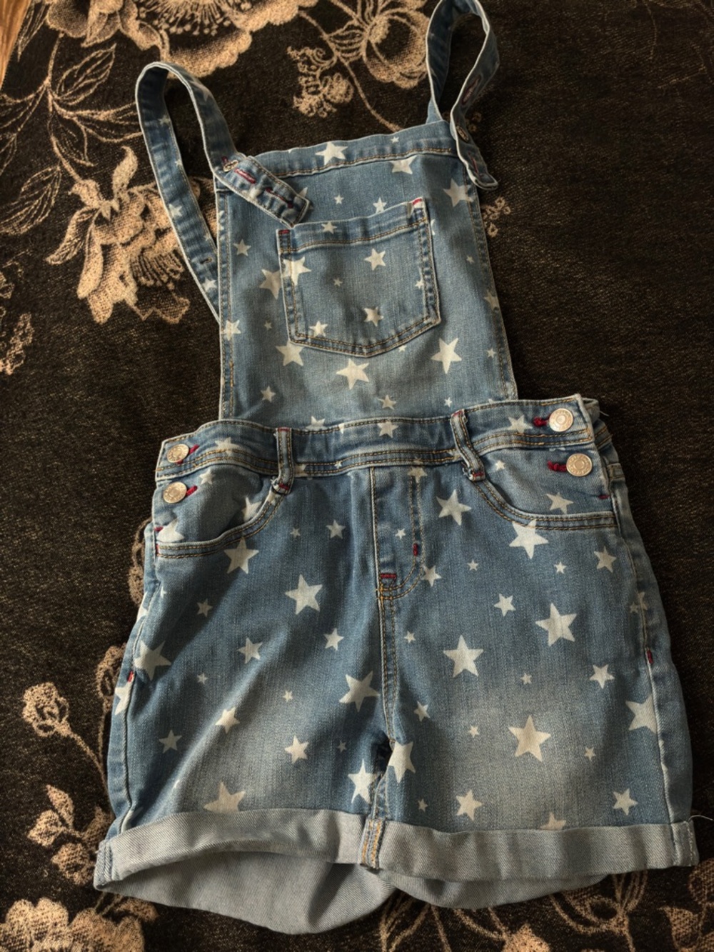 Cat & Jack Light Blue Star-Print Denim Short Overalls